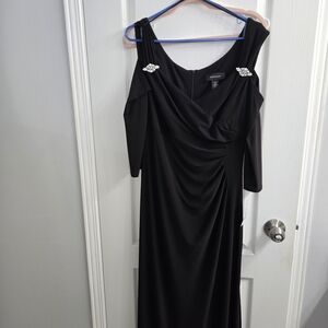 R& M Elegant Black Cold Shoulder Dress With Sparkly Rhinestones.